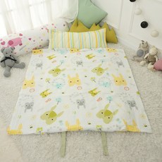 BEAUTE HOUSE 夏季一體式雪波紋棉質午睡墊被+超細纖維枕頭組, 黃色(星星兔子款)