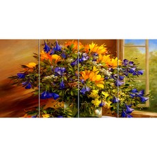 Abstract 98 노란색 파란색의 화려한 조합의 꽃병 4개, 혼합색상