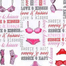 Benartex Love and Kiss 粉色印花布料, 1個