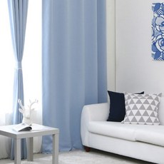 APOA ROOM 素色遮光打孔穿環落地窗簾, 天藍色