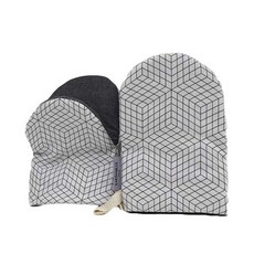 大地雙馬方格線廚房手套 2入