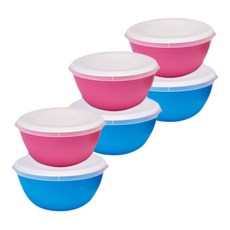 씨밀렉스 롤링팝 믹싱볼채반 세트, 블루 + 핑크, 6p (믹싱볼 2p, 트레이 2p, 보호캡 2p), 1개