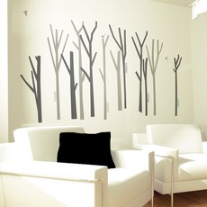 designbay 重點壁貼 樹林, 灰色+淺灰色 鳥