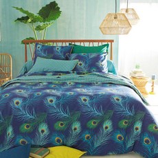 La Redoute 孔雀羽毛圖案被單 F664827, 藍色 + 綠色 + 黃色