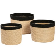 Hubsch 籃子圓形黃麻 3 件套 198004, 黑邊