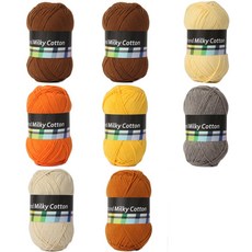 brand yarn Milky Cotton編織線立體花朵編織毯DIY組, 設計 D（咖啡、肉桂、象牙杜松子酒、牛奶可可、黃色、橙子、雞蛋）
