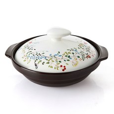 ZEN 雙耳陶瓷湯鍋+花卉印花鍋蓋, 22厘米