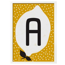 字母A檸檬插畫相框, 白色