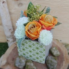 花卉超市 玫瑰桌花, 橘色, 綠色, 1個