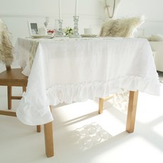 BYJIMI 亞麻桌布, 白色, 2人(110 x 110 cm), 1個