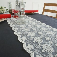 BYJIMI 貼花蕾絲桌旗, 白色, 2人(130x28cm), 1個