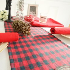 BYJIMI 紅色檢查桌旗, 紅色的, 2人（130 x 30cm）