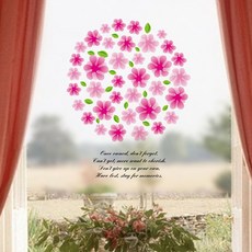 이코디 반투명 유리창 시트지, 원형 핑크 플라워