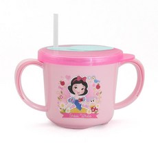 백설공주 흘림방지 스텐 양수 빨대컵, 255ml, 1개, 핑크