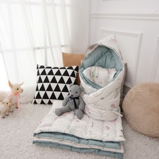 BEAUTE HOUSE 印花包巾+絎縫薄墊 藍色