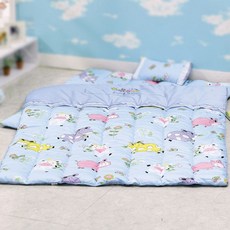 Petit Bedding 孩童動物印花棉被+床墊+枕頭, 藍色