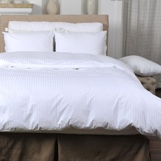 60支棉飯店風格條紋被套, 白色的