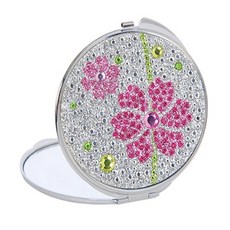 miro line 水鑽花朵造型隨身鏡, Pink Flower, 1入