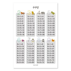 오도트 동물구구단 L A2 학습포스터, 페이퍼앤북