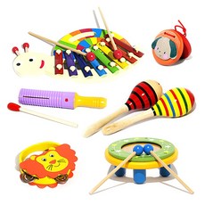 홍주완구 원목 7종 악기놀이 세트, 1세트