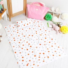 Coney Island 兒童涼感單層被睡墊棉質枕芯組+收納袋, 橘色星星款