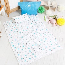 Coney Island 兒童涼感單層被睡墊棉質枕芯組+收納袋, 藍色星星款