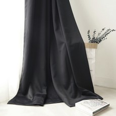 環扣式素色阻燃窗簾+窗簾桿, 黑色