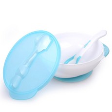 kidsme 嬰幼兒吸盤碗+感溫湯匙套組, 藍色, 1組