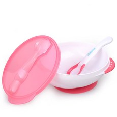 kidsme 嬰幼兒吸盤碗+感溫湯匙套組, 紅色, 1組