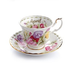 로얄알버트 SWEET PEA TEA CUP + SAUCER 4월, 혼합색상, 1개, 1세트