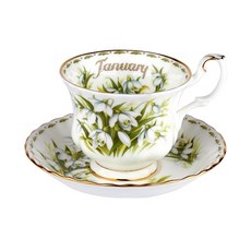 로얄알버트 SNOW DROP TEA CUP + SAUCER 1월, 혼합색상, 1개, 1세트