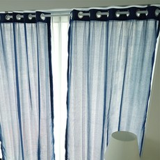 BYDECO 現代亞麻感打孔式窗簾 + 窗簾綁帶, 海軍藍