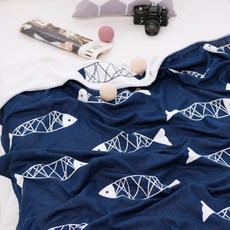 Apoa Room 印花雙層紗布薄被, 藍色