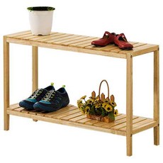 4MERIT 橡膠實木2層鞋架 M號, 棕色