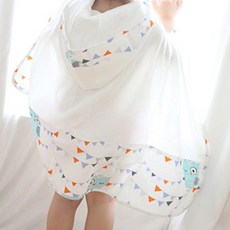 AGADDONG 竹纖維孩童連帽浴巾, 貓頭鷹(藍色), 1件