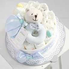 Baby Bakery 藍色熊手搖鈴造型尿布蛋糕 慶祝100天款, 藍色, 1組, 第4階段