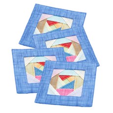 happytool 苧麻彩條杯墊, 藍色, 4 件