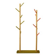 올리빙 원목 트윈 스탠드 옷걸이 성인용, 오렌지 + 그린, 1개