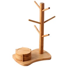 홈띠앙 대나무 컵걸이 세트, 1세트, 컵걸이 + 컵받침 6개, 1개