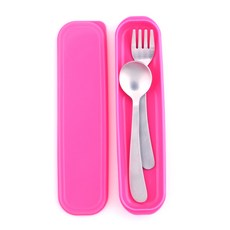 라온누리 휴대용 도시락수저 유아스푼포크, 1세트, 핑크, 1개