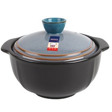 雙耳陶瓷砂鍋+線條印花鍋蓋 5號, 21.5cm, 1個