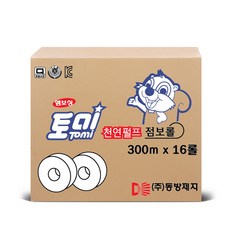 토미 천연펄프 2겹 점보롤 300m, 16롤, 1박스, 16롤, 16개