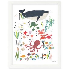 ITSTICS 海洋生物插畫圖案裝飾掛畫, 白色的