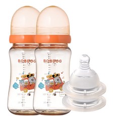LITTLE BOBDOG PESU奶嘴奶瓶+奶嘴 第1階段(新生兒), 橘色, 300ml, 2入