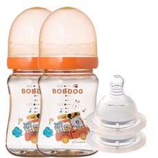 LITTLE BOBDOG PESU奶嘴奶瓶+奶嘴 自動階段(3~24個月), 橘色, 200ml, 2入