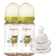 Little Bob Dog PPSU 奶嘴奶瓶雙裝 300ml 奶嘴 2 只裝, 綠色, 2組, 奶瓶300m 2瓶l+奶嘴 2個, 第2階段(0~3個月)