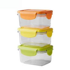 HANSSEM 方形密封保鮮盒, 黃色+綠色+橘色, 3件