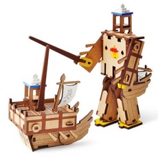 YoungModeler 英工房 木製組裝套件 變形機器人, 迷你板屋船, 1個