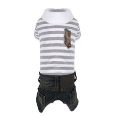 PUPPY ANGEL 寵物條紋連身牛仔褲, 灰色