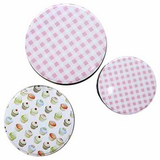 Happy Village 杯子蛋糕格紋印花零食收納鐵盒組 3個入, 1套